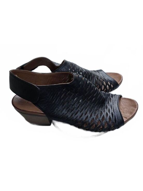 Bueno Shoes - Bueno Lacey Black Leather Laser Cut Slingback Sandals Size 39 US 8.5